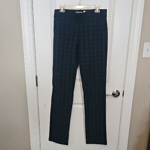 Betabrand Women's Navy Plaid Straight Leg Dress Pant Yoga Pants Large
